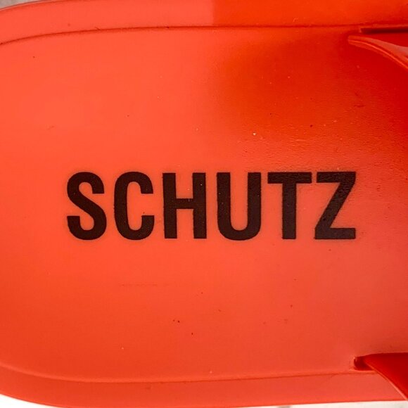 Schutz Nordstrom Lizzie Slides Sandal 9 Silver Studded Open Toe Bright Orange - Picture 9 of 10